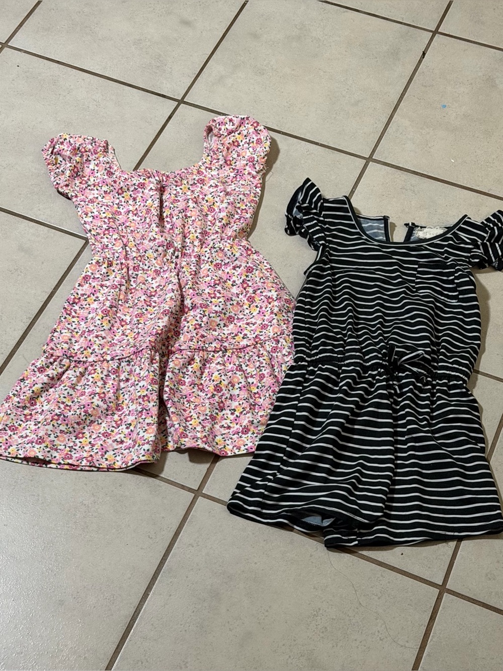 Btween Kids Girls' Pink/Black Floral Stripes Ruffle Summer Dress Romper size 6x